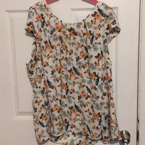 Bird and Flower Cap Sleeve Blouse